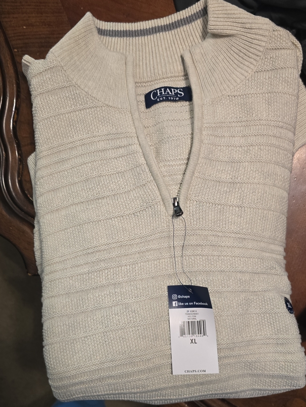 Chaps Men’s Cream Zip-Front Knit Sweater